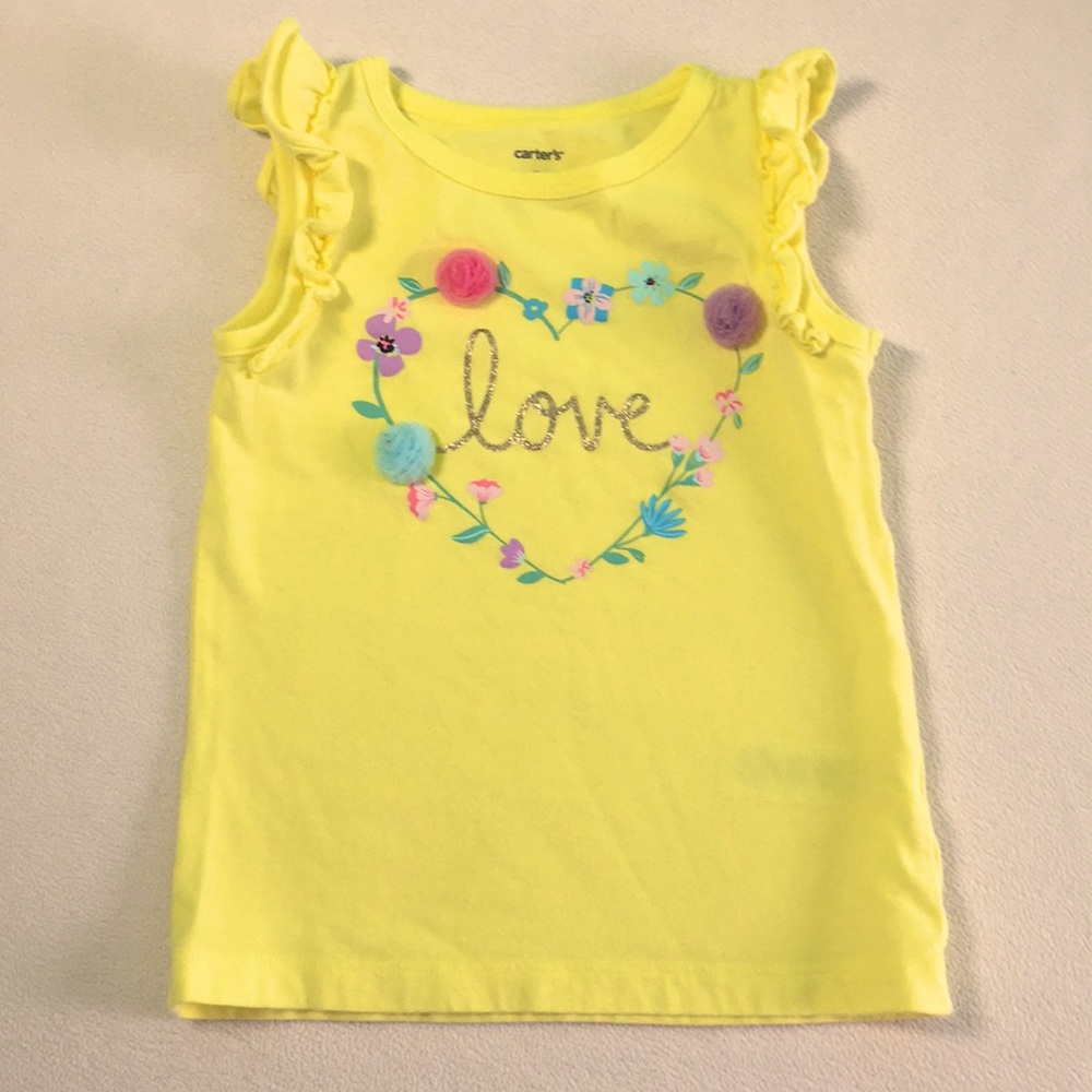 💐 Carter’s “Love” Tank Top with Shoulder Ruffles and Tulle Flowers 💐